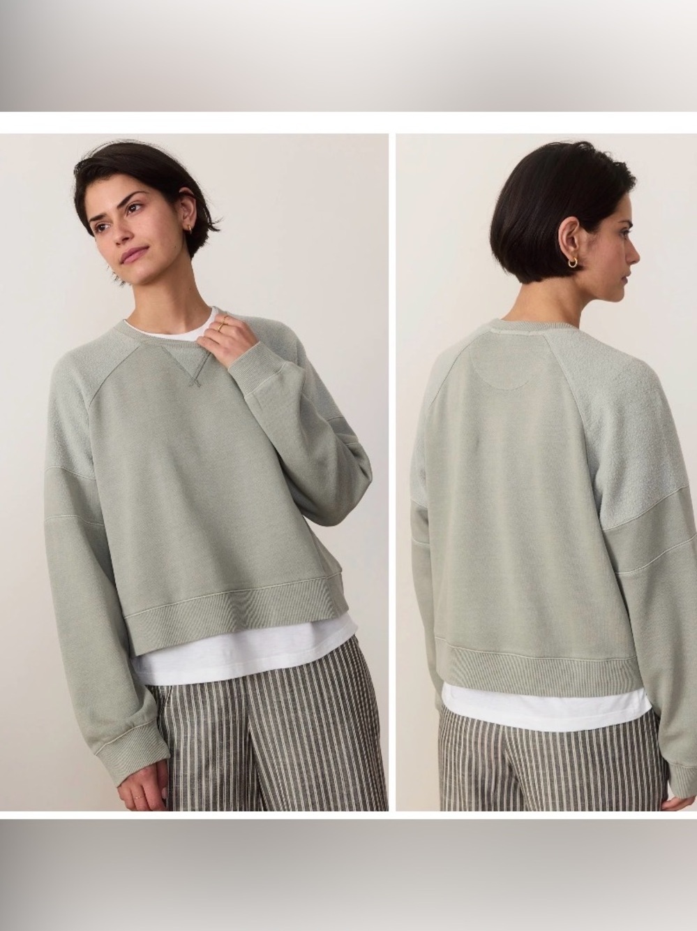 Marine Layer Cloud 9 Cropped Pullover Sweatshirt Women's Medium Shadow Green - Picture 1 of 11